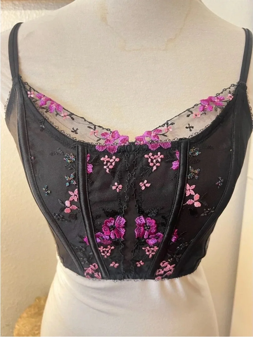 Black Floral Embroidered Bustier Crop Top - Women Intimates & Sleepwear